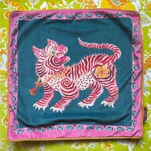 Whimsical Velvet Pink and Teal Tiger Throw Pillow Cover